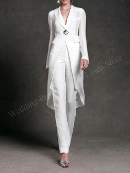 חליפת מכנסיים אמא של שמלת הכלה שיפון V-צוואר שרוול ארוך קרסול-אורך ישר אלגנטי מודרני רשמית מסיבת חתונה 2023 חדש