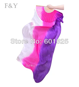 חם למכור ריקודי בטן לבן-Fushia-צבע סגול פסים אנכיים 100% משי להבה ארוכה מאוורר.(#sf-vs)