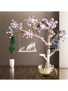חתול עץ חתול מטפס על מסגרת גדולה זיוף עץ החתול קפיצות פלטפורמה חתול צעצוע יציב חתול זוחלת רהיטים