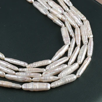 טבעי מים מתוקים פרל הבארוק סדיר מלבן עבור DIY אופנה תכשיטים שרשרת צמיד עגילי אביזרים 6x24mm