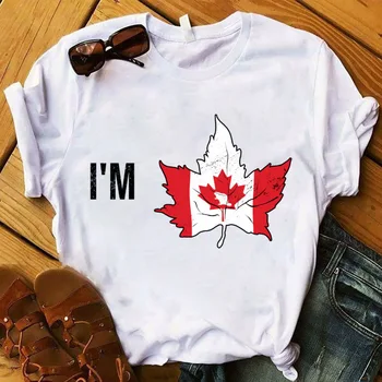 יום קנדה העלה דגל הדפסה נשים חולצת שרוול קצר או צוואר רופף נשים חולצת טי גבירותיי חולצת טריקו מקסימום Camisetas Mujer