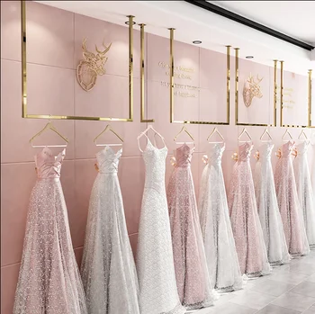 יוקרה זהב שמלת החתונה Hanger Rack תצוגת חומר נירוסטה מדף עבור כלה חנות / חנות בגדים קישוט