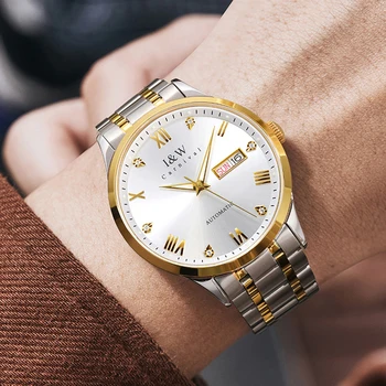 יוקרה שעון זהב לגברים שוויץ אני&W חדשים מכאניים שעונים עמיד למים ספיר לוח יפן תנועה אוטומטית השעון גברים