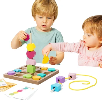 ילדים מעץ מונטסורי צעצועים צבע צורה התאמת לוח השחלה משחק חשיבה לוגית אימון ילדים צעצועים חינוכיים מתנות