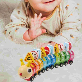 ילדים צעצוע מוקדם צעצועים חינוכיים מיני רכבת מספר נוטה כלי עץ הילד