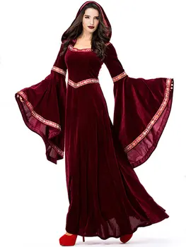 ימי הביניים רטרו גותי קפוצ ' ון המכשפה החצאית הארוכה יוקרה של נשים שמלת מסיבת קוספליי ערפד ליל כל הקדושים תחפושות למבוגרים