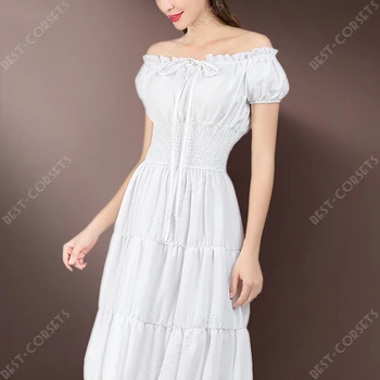 ימי הביניים שמלות לנשים ויקטוריאנית לבנה שמלה בתוספת גודל שרוול קצר אירי תחפושת נשים שמלת מסיבת לילה
