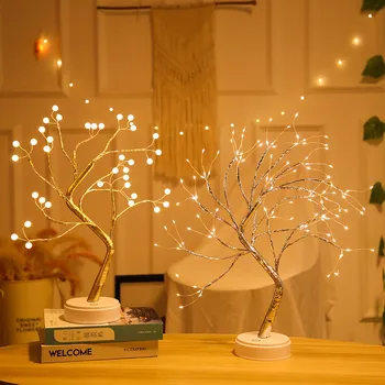 יצירתי אור Led לילה מיני עץ חג המולד חוטי נחושת פיות האור בבית הילד עיצוב חדר השינה של גרלנד מנורת החג תאורה