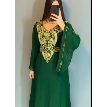 ירוק אפריקה בגדים מרוקו רשמית חרוזים Farasa השמלה Abaya נשים דובאי זמן החולצה אירופאי ואמריקאי מגמות אופנה