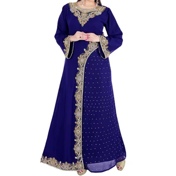 כחול Kaftans Farasha Abaya השמלה בדובאי מרוקו מאוד מפואר שמלה ארוכה אירופאי ואמריקאי מגמת אופנה