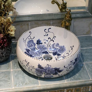כחול לבן אמנות קרמיקה אגן כיורים גבי דלפק כיור האמבטיה כלי כיורים כיורים jingdezhen הכיור קערות