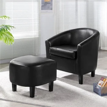 כיסא דמוי עור ג 'קוזי הכסא עם העות' מאנית, שחור, סלון, חדר שינה, עיצוב