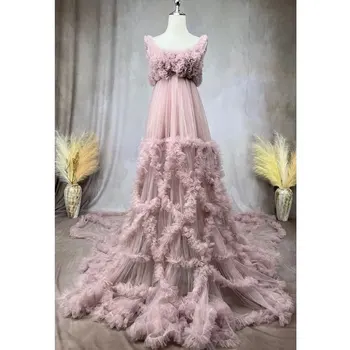 לא&ג ' ודי יוקרה בהריון כלה בגדי הריון שמלת ענן רך טול רכבת ארוכות מסיבת חתונה שמלת מקסי אור סגול 2023