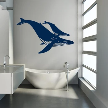 לווייתן גדול סנפיר, והעגל צללית ויניל קיר מדבקה עיצוב הבית אמבטיה מדבקות קיר נשלפת ציורי קיר טפט 4559
