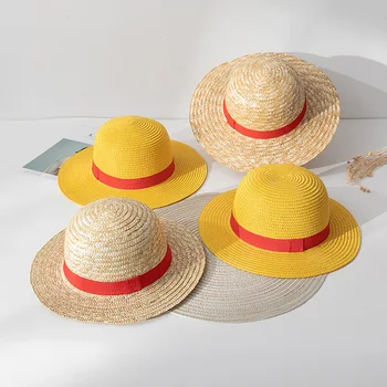 לופי כובע קש קריקטורה אנימה קוספליי כובעים ואביזרים השמש בקיץ כובע שמשיה הורה-ילד כובע לופי כובע לגברים נשים