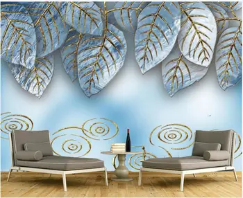 מותאם אישית בכל גודל ציור קיר על הקיר טפט 3d יוקרה אמייל בצבע כחול עלים עיצוב הבית צילום גלילי הטפט בחדר