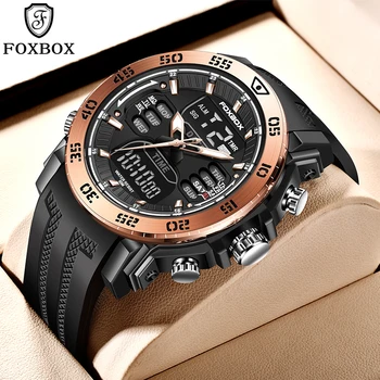 מותג העליון FOXBOX גברים שעון אופנה צבאית שעון היד עמיד למים תצוגה כפולה ספורט שעונים תאריך שעון מעורר Relogio Masculino