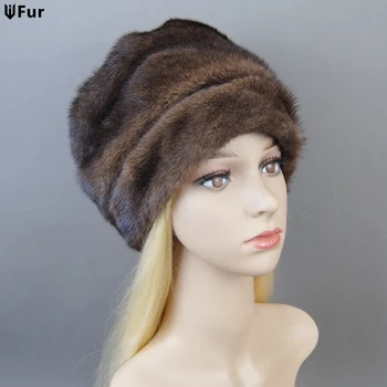 מינק כובעי פרווה לנשים אופנתי חם טבעי כל חורפן פרווה יוקרה חורף כובעי אנטי שלג קר כובע עם ביצים ראש 55-62cm
