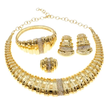 מכירה חמה חדש איטלקי זהב צבע סט התכשיטים מעודנים גדול בסגנון סט שרשרת חתונת יוקרה ערב סט תכשיטי