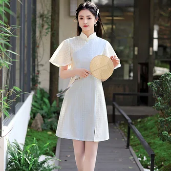 מסורתית שרוול קצר באורך הברך קו-צ ' יפאו הלו שיפון שחבור Cheongsam נשים סינית סגנון שמלת הכלולות.