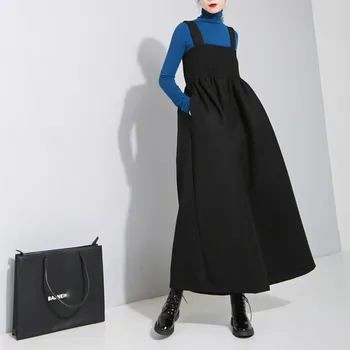משלוח חינם 2022 חדש אופנה נשים סרבל רופף רחב רגל סרבל ו רומפר בתוספת גודל צמר סתיו חורף מכנסיים שחורים