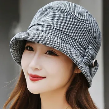 משלוח חינם חדש חורף של נשים כובע אלגנטי אופנה קשת קישוט Fedoras עיבוי חם קניות מזדמן כובעים למסיבה קאפ