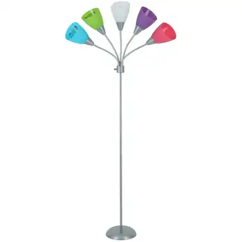 מתכת מנורת רצפה עם פיבולאר נורות, Multi-צבע גוונים