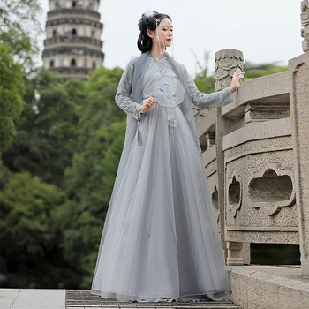 נגרר שמלה הסינית מסורתית Hanfu נשים תחרה, רקמה תחפושת פיית סגנון אתני הופעת ריקוד