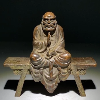 נחושת עתיק בודהידהרמה הקדמון בודהה הספסל קישוט אוסף רטרו 7X7.5CM