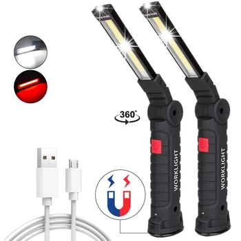נטענת USB LED פנס העבודה COB LED פנס מגנטי 5 מצבי אולטרה בהיר לפיד עמיד למים עבור תיקון רכב עם מגנט