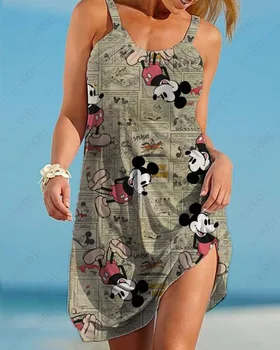נשים בוהו דיסני מיקי מאוס שמלות נשים של שמלות אלגנטיות שמלות מתלי ללא שרוולים שמלות חוף חופשי סקסי