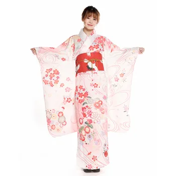 נשים בסגנון יפני מסורתי קימונו רוטט שרוול בצבע ורוד קלאסי יאקאטה מצווה פסטיבל החתונה רשמית ללבוש קימונו
