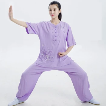 נשים החדשה של הקיץ רקום טאי צ ' י חליפה קצר שרוול סינית מסורתית בגדים אומנויות לחימה אימון קונג פו להגדיר דק