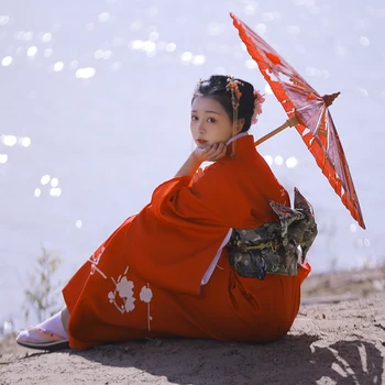 נשים חלוק קימונו מסורתי יפן יאקאטה קטן, אדום שזיף החורף להתלבש ביצוע ללבוש קוספליי בגדי פוליאסטר