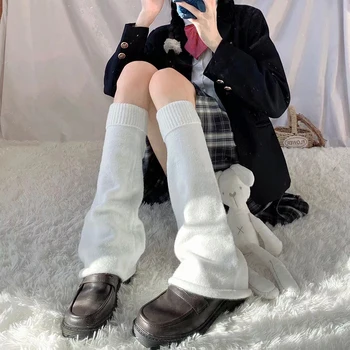 נשים לסרוג החורף מחממי רגליים חופשי בסגנון ליידי מגף הברך גרבי חותלות חמות מגפיים הרגל פאנק שחור מוצק מגניב לסרוג גרביים ארוכות