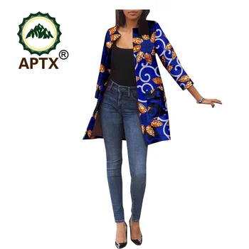 נשים מעיל גשם אפריקאי אנקרה אופנה הדפסה פתח קדמי ארוך מעיל מעילים עם כיסים דאשיקי מזדמן העליון 1A1824004