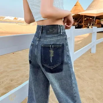 נשים מקרית של הג 'ינס החדש גבוהה המותניים כורכת סלים ג' ינס רגל ישר