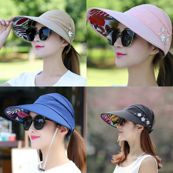 נשים מתקפל UV הגנה מפני השמש, כובע שמש קיץ כובעי המצחייה Suncreen רפוי כובע הכובע נשית חיצונית חוף הכובע