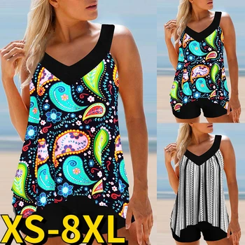 נשים קיץ רופף Tankini בגדי ים בגדי ים ביקיני סט מופשט הדפסה Monokini בגד ים בציר החוף ללבוש בתוספת גודל