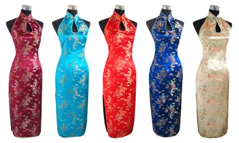 נשים שמלת משלוח חינם בסגנון סיני הדרקון פיניקס ללא משענת תחפושת זמן Cheongsam שמלת ערב צ ' יפאו S M L XL 2XL 3XL