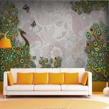 סגנון אירופאי ציור קיר טפט חי בחדר השינה, טפטים טווס הטלוויזיה רקע קיר מסמכי עיצוב הבית המסמכים דה parede