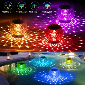 סולארי צף בבריכה אורות חיסכון באנרגיה 7 צבעים משתנים הכדור מסתובב אור מובנה 600mah סוללה גן חצר המנורה עיצוב