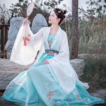 סיני Hanfu 6 מטרים חצאית לבן כחול פרחים תחפושת פיה להתלבש Cosplay מסורתי הפסטיבל בגדים מודרניים לנשים ילדה