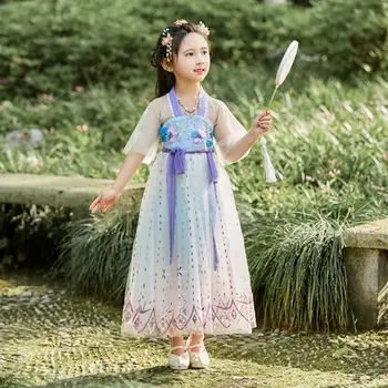 סינית מסורתית גזה רקמה Hanfu שמלה בנות Kawaii טאנג חליפה 2023 הקיץ ילדים חדשים השמלה של הנסיכה קוספליי