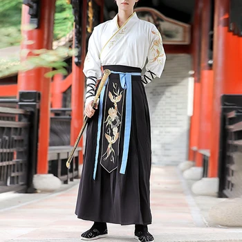 סינית עתיקה אומנויות לחימה בסגנון Hanfu גברים בתחפושת של אבירי הג ' קט שחור חצאית חדשה טאנג חליפה Coaplay בגדים מסורתיים