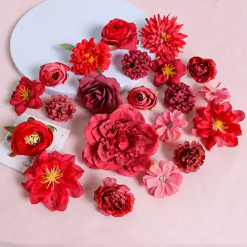 ססגוניות מעורבת פרחים מלאכותיים משי רוז פרחים מזויפים עבור עיצוב הבית חתונה קישוט DIY מלאכה גרלנד הזר אביזר