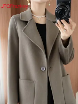 סתיו/חורף 2023 חדש דו צדדי קשמיר מעיל נשים קוריאני גרסה קצרה אחת עם חזה High-end צמר מעיל צמר מעיל נשים