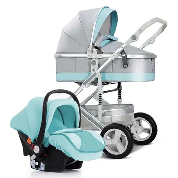 עגלת תינוק 3 ב-1 תינוק עגלת מושב המכונית להגדיר,ארבעה גלגלים, עגלות גבוהה נוף מערכות כריזה הכרכרה סל יוקרה נסיעה ברכב