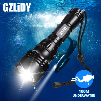 עוצמה צלילה פנס LED סופר מבריק T6/L2 לפיד מקצועי אורות מתחת למים IPX8 עמיד למים לצלול אור 18650 הפקחים.
