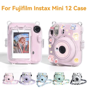על Fujifilm Instax Mini 12 שקוף המצלמה מקרה מגן לשאת את התיק לכסות עם רצועת כתף שקית אחסון